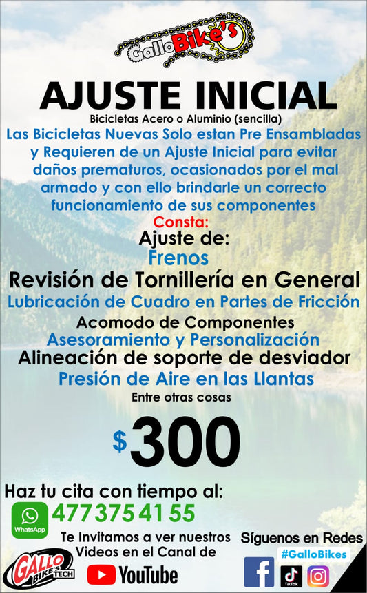 AJUSTE / ARMADO INICIAL PARA BICIS NUEVAS sin cambios
