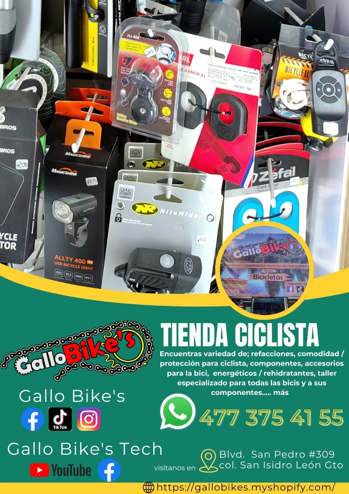 Refacciones, accesorios, ropa, energéticos, taller con servicios especializados, bicis, todo eso y más lo encuentras, con amplia variedad en tu tienda de confianza... Gallo Bikes's