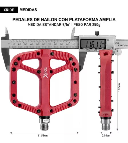 Pedales de Nylon X ride con pines rojo