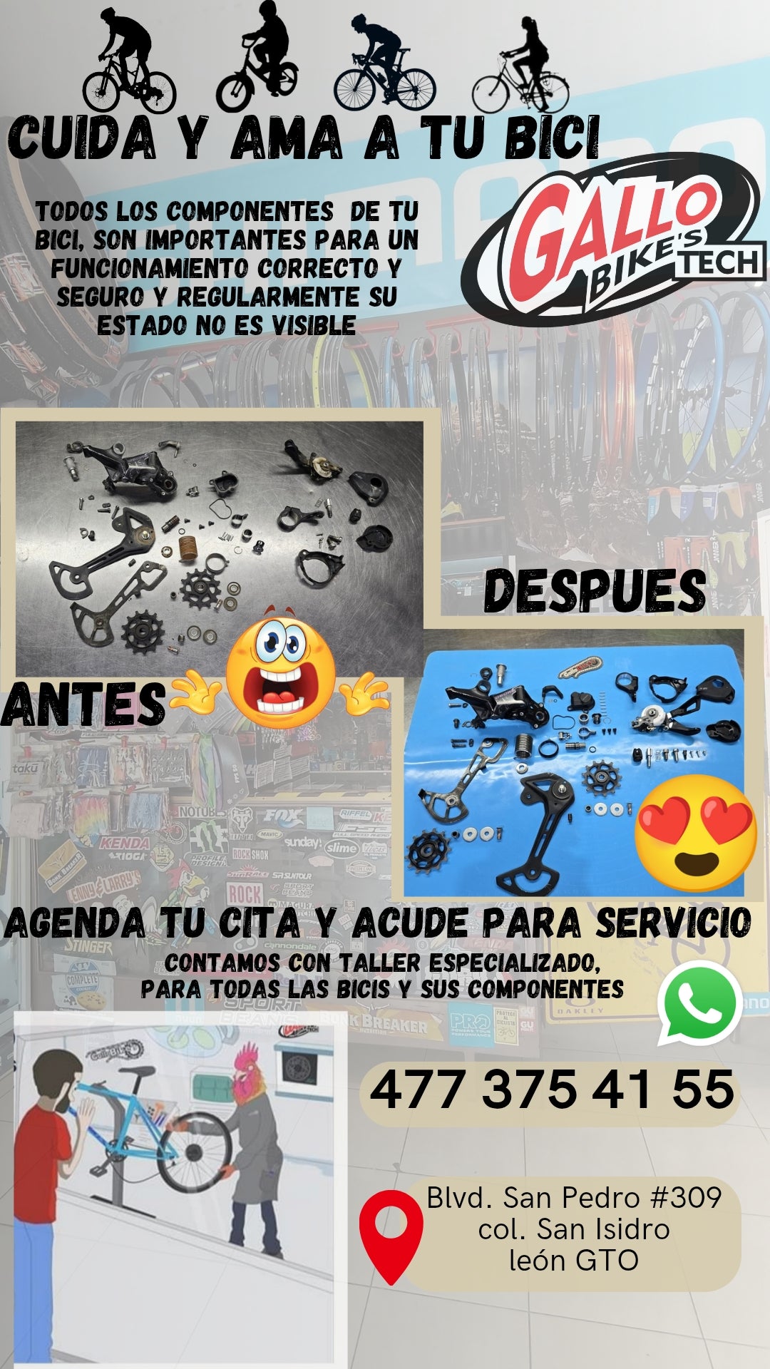 ¿CÓMO CUIDO MI BICI?   DALE MANTENIMIENTO, SERVICIO Y CUIDADO CONAS MANOS EXPERTAS, QUE TODAS LAS BICIS LAS DEJAN 💯 Gallo Bikes's tech