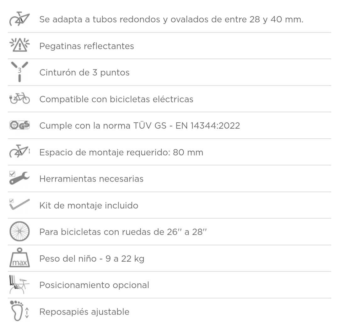 Silla para bici porta bebe/niño POLISPORT kookah 22kg Z5O