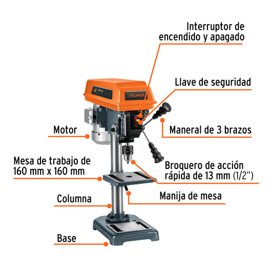 TRUPER TAPI-8Taladro de piso 8 pulgadas 1/3 HP (250 W) broquero 1/2pulgadas