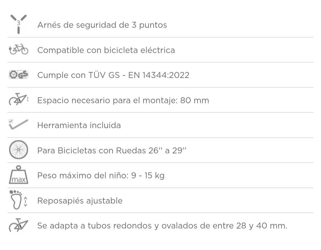 Silla para bici porta bebe/niño POLISPORT bilby jr delantera max 15kg Z5O