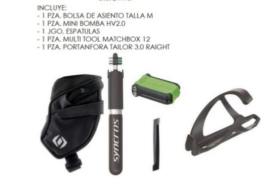 Kit de accesorios, herramientas SYNCROS MTB 22 bolsa, multiherramienta, porfa ánfora y bomba