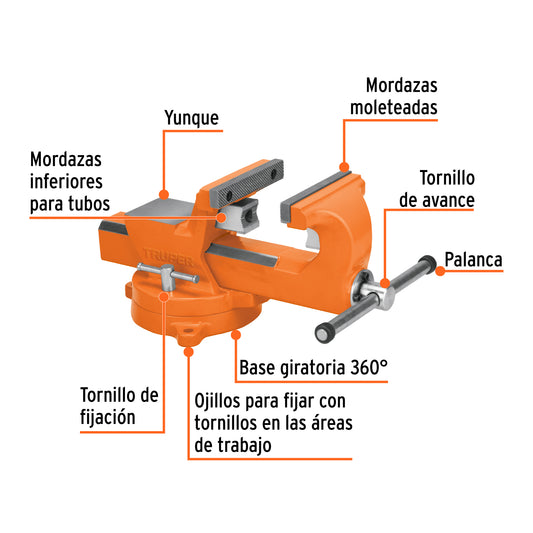 TRUPER Tornillo de banco 8pulgadas industrial de hierro dúctil EXPERT