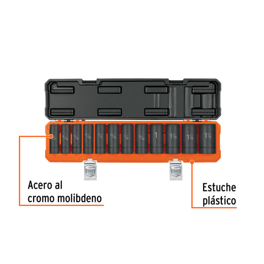TRUPER Juego de 12 dados largos cuadro 1/2pulgadas de impacto 6 puntas std