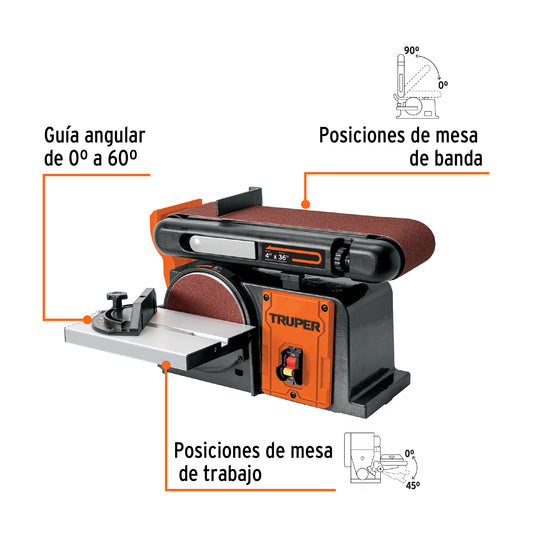 TRUPER Lijadora de banda y disco 4 x 6pulgadas 1/2 HP 375 W