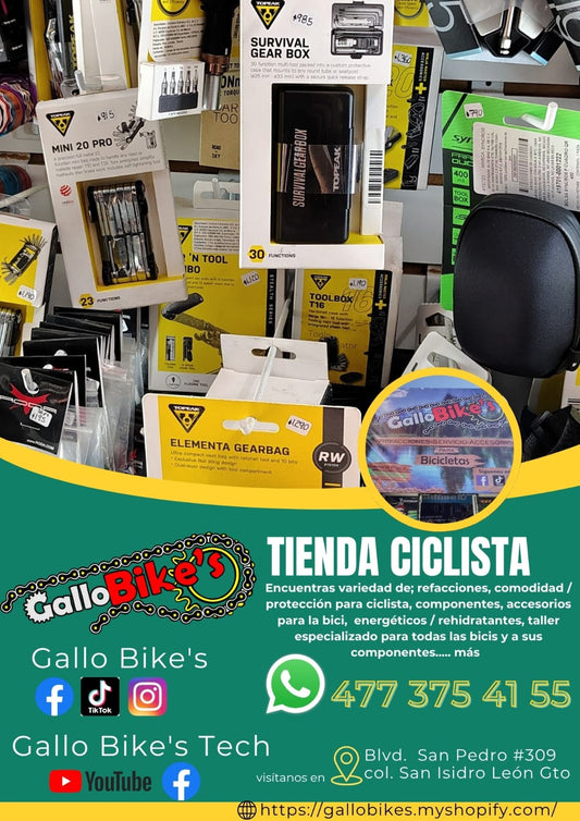 Refacciones, accesorios, ropa, energéticos, taller con servicios especializados, bicis, todo eso y más lo encuentras, con amplia variedad en tu tienda de confianza... Gallo Bikes's
