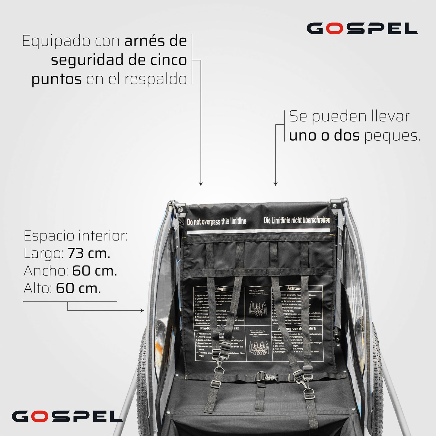 Remolque con suspension 2 en 1 para niños R20 trasera R12 delantera giratoria con banderin verde Gospel    Z5O