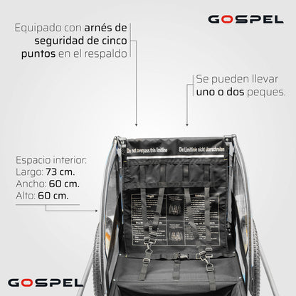 Remolque con suspension 2 en 1 para niños R20 trasera R12 delantera giratoria con banderin verde Gospel    Z5O