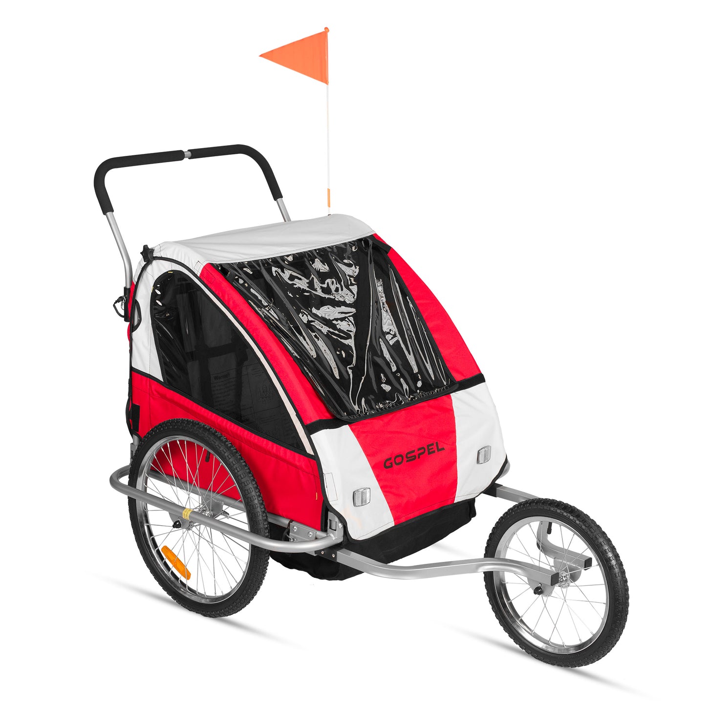Remolque 2 en 1 para niños R20 trasera R16 delantera con banderin y reflejantes color rojo Gospel       Z5O