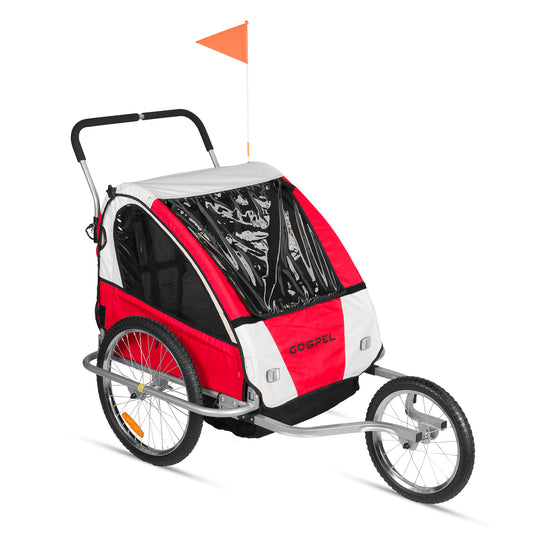 Remolque 2 en 1 para niños R20 trasera R16 delantera con banderin y reflejantes color rojo Gospel       Z5O