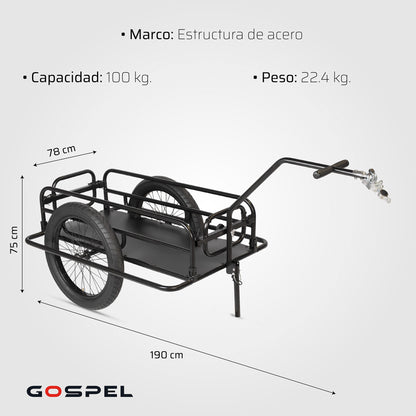 Remolque de carga para 100kg R20 x 3.0 con quick release y parador 106 x 46 x 25 Gospel   Z5O