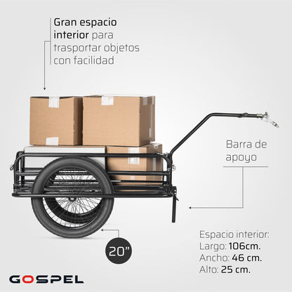 Remolque de carga para 100kg R20 x 3.0 con quick release y parador 106 x 46 x 25 Gospel   Z5O