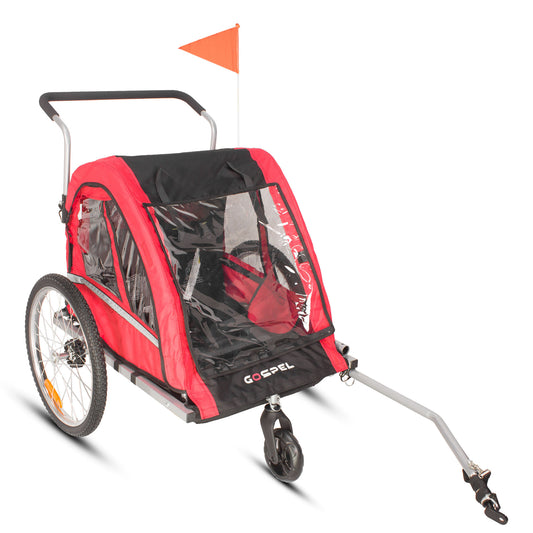 Remolque rojo para niños con banderin y correa de seguridad capacidad bt511 40kg Gospel    Z5O