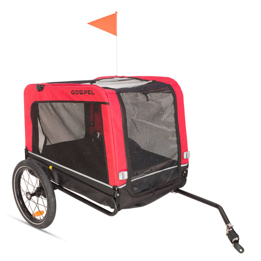 Remolque grande rojo para mascota con banderin y correa de seguridad capacidad 10502 40kg Gospel  Z5O