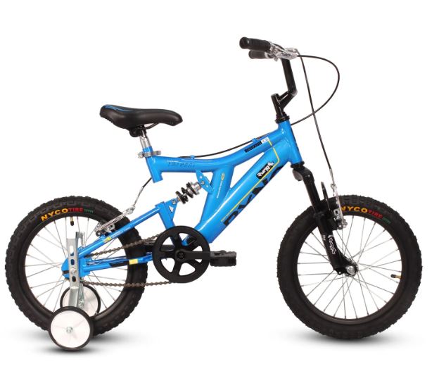 Bicicleta R 16 doble suspension  1  velocidad azul Ryno