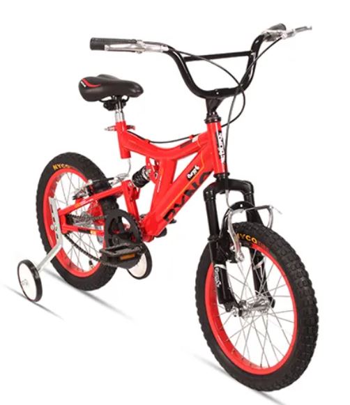 Bicicleta R 16 doble suspension roja 1  velocidad roja Ryno
