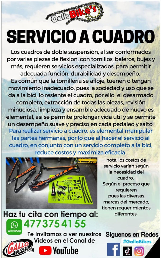 SERVICIO A CUADRO DE BICICLETA DE DOBLE SUSPENSIÓN