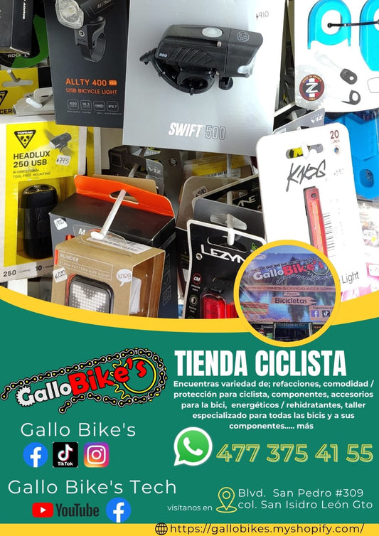Refacciones, accesorios, ropa, energéticos, taller con servicios especializados, bicis, todo eso y más lo encuentras, con amplia variedad en tu tienda de confianza... Gallo Bikes's