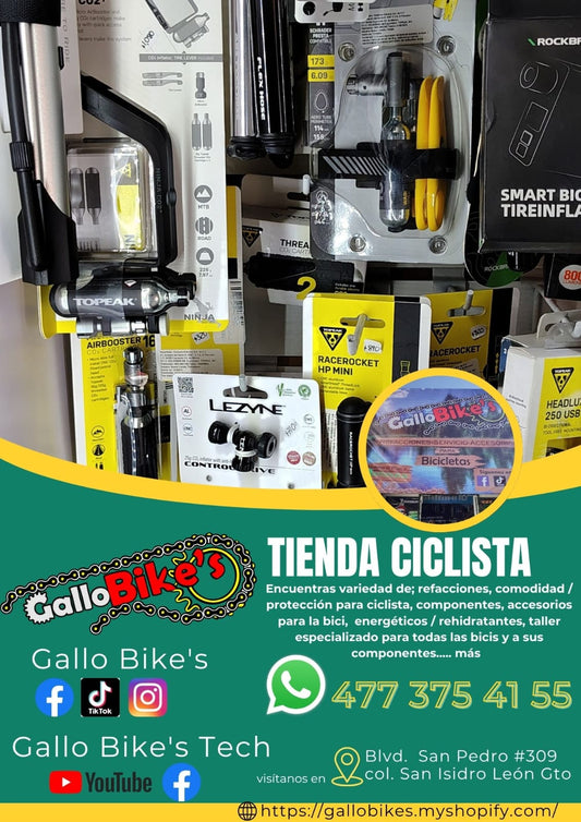 Refacciones, accesorios, ropa, energéticos, taller con servicios especializados, bicis, todo eso y más lo encuentras, con amplia variedad en tu tienda de confianza... Gallo Bikes's