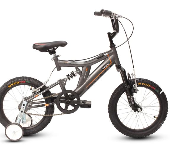 Bicicleta R 16 doble suspension roja 1  velocidad gris Ryno