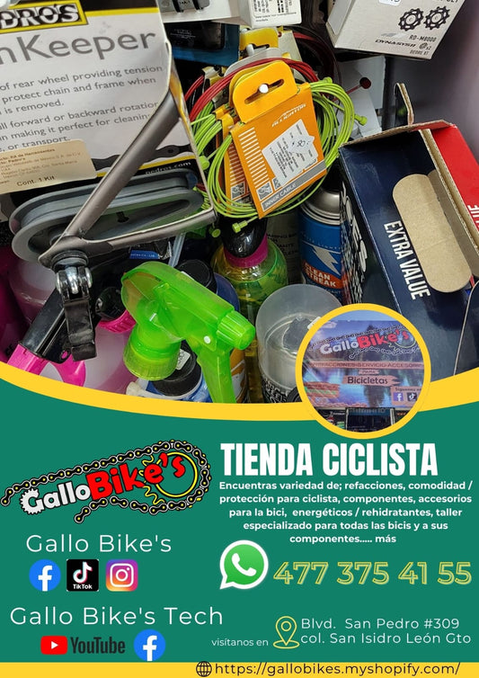 Refacciones, accesorios, ropa, energéticos, taller con servicios especializados, bicis, todo eso y más lo encuentras, con amplia variedad en tu tienda de confianza... Gallo Bikes's