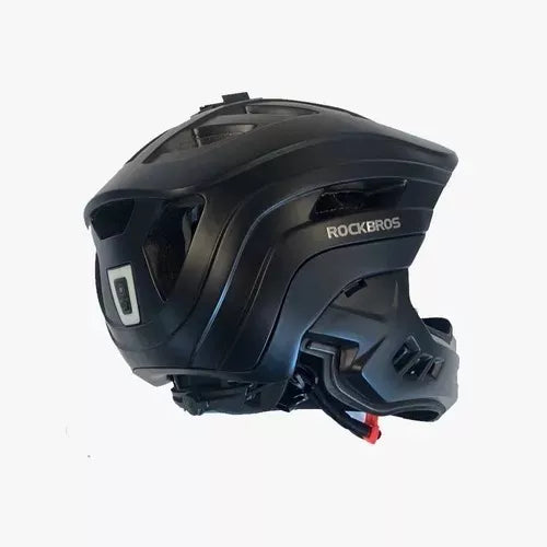 Casco Rockbros fullface con base superior para luz / go pro y luz trasera 3 funciones recargable