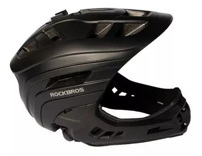 Casco Rockbros fullface con base superior para luz / go pro y luz trasera 3 funciones recargable