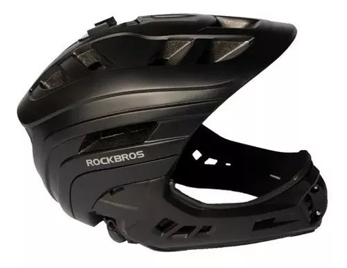 Casco Rockbros fullface con base superior para luz / go pro y luz trasera 3 funciones recargable