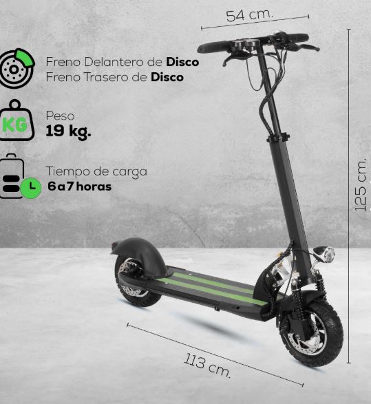 Scooter electrico GF - S12 10 pulgadas 500W 48V 14.5 AH IPX4 frenos de disco con suspension delantera E - lena