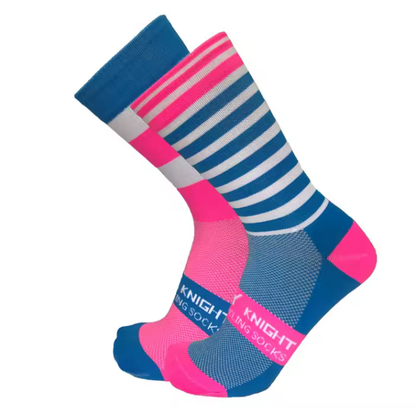 Calcetas para ciclismo azul-rosa rayas