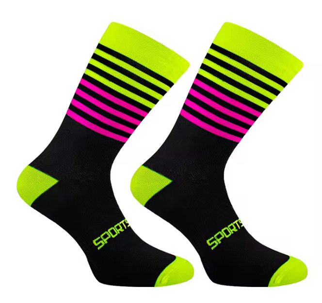Calcetas para ciclismo negro- amarillo/rosa