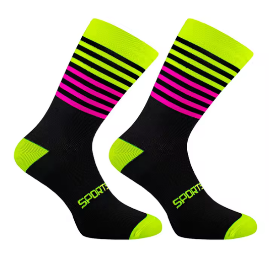 Calcetas para ciclismo negro- amarillo/rosa