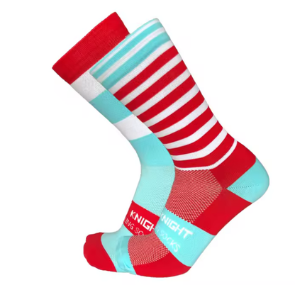 Calcetas para ciclismo rojo-aqua rayas