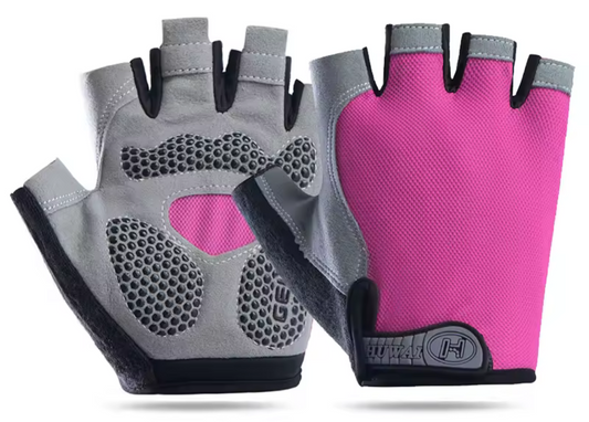 Guantes dedo corto, palma de gel rosa