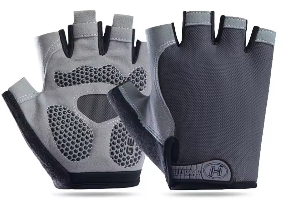Guantes dedo corto, palma de gel gris