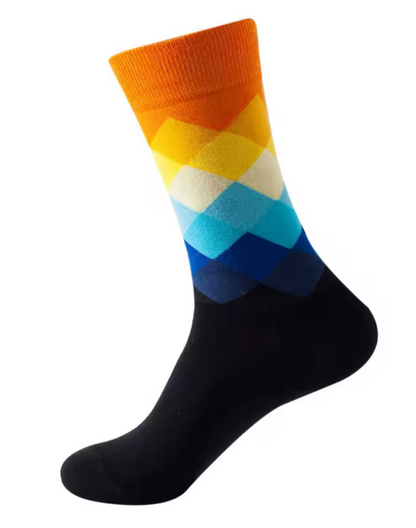 Calcetas para ciclismo algodón rombos amarillo / azul.