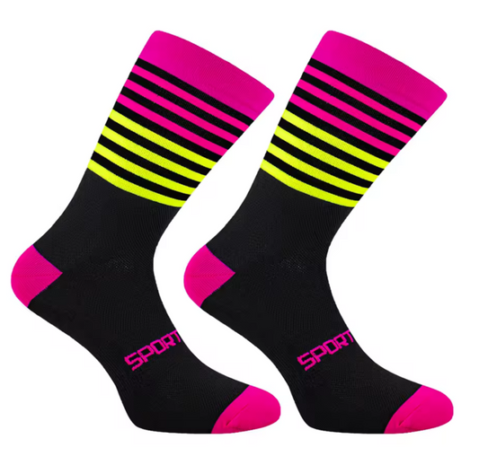 Calcetas para ciclismo rosa / amarillo limón y negro
