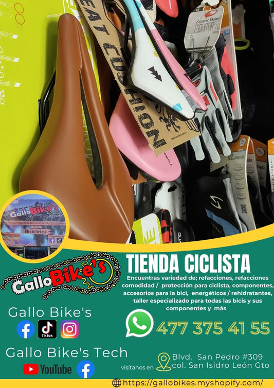 Refacciones, accesorios, ropa, energéticos, taller con servicios especializados, bicis, todo eso y más lo encuentras, con amplia variedad en tu tienda de confianza... Gallo Bikes's