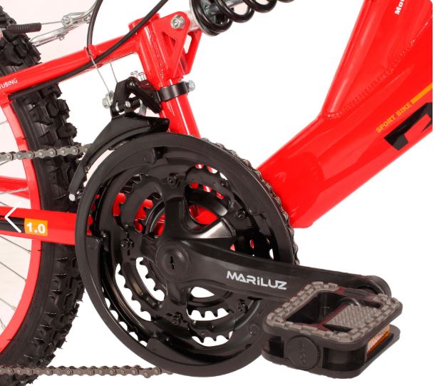Bicicleta R 20 doble suspension roja 3x6  velocidades Ryno