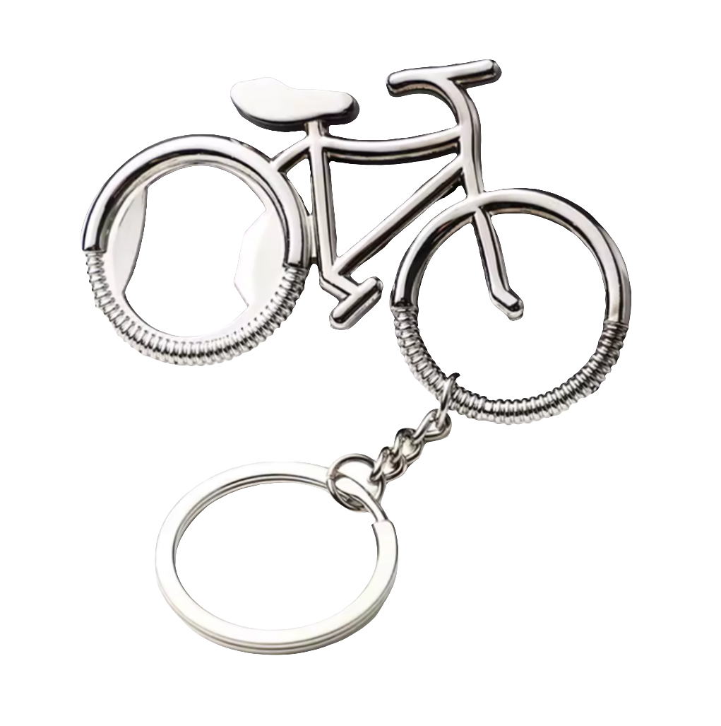llavero de bici amarillo, destapador de corcholata