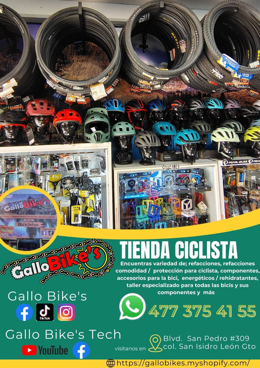 Refacciones, accesorios, ropa, energéticos, taller con servicios especializados, bicis, todo eso y más lo encuentras, con amplia variedad en tu tienda de confianza... Gallo Bikes's