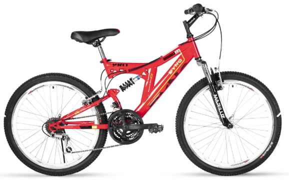 Bicicleta R 20 doble suspension roja 3x6  velocidades Ryno