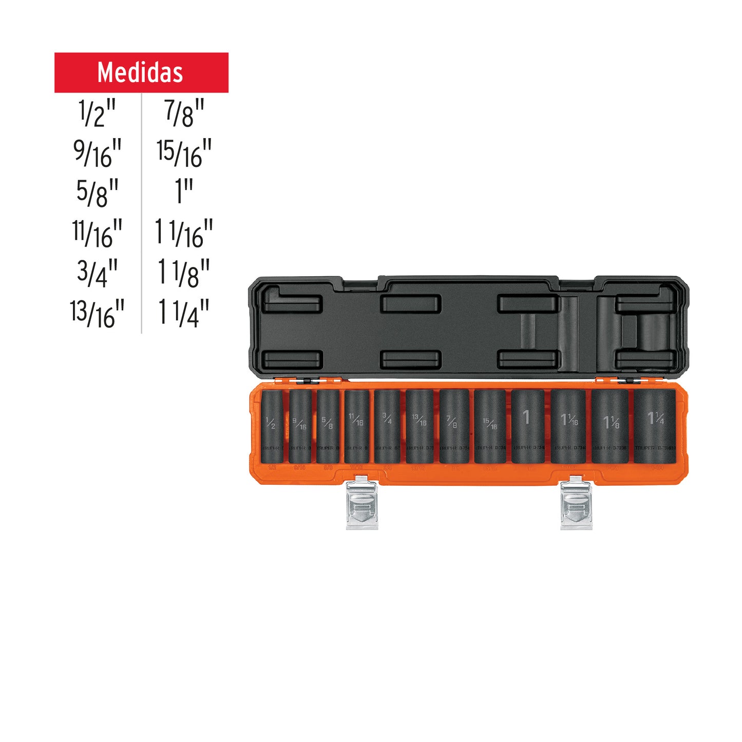 TRUPER Juego de 12 dados largos cuadro 1/2pulgadas de impacto 6 puntas std