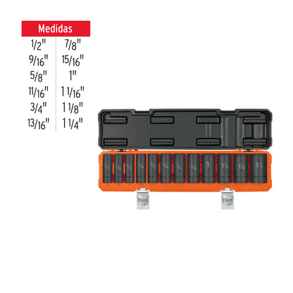 TRUPER Juego de 12 dados largos cuadro 1/2pulgadas de impacto 6 puntas std