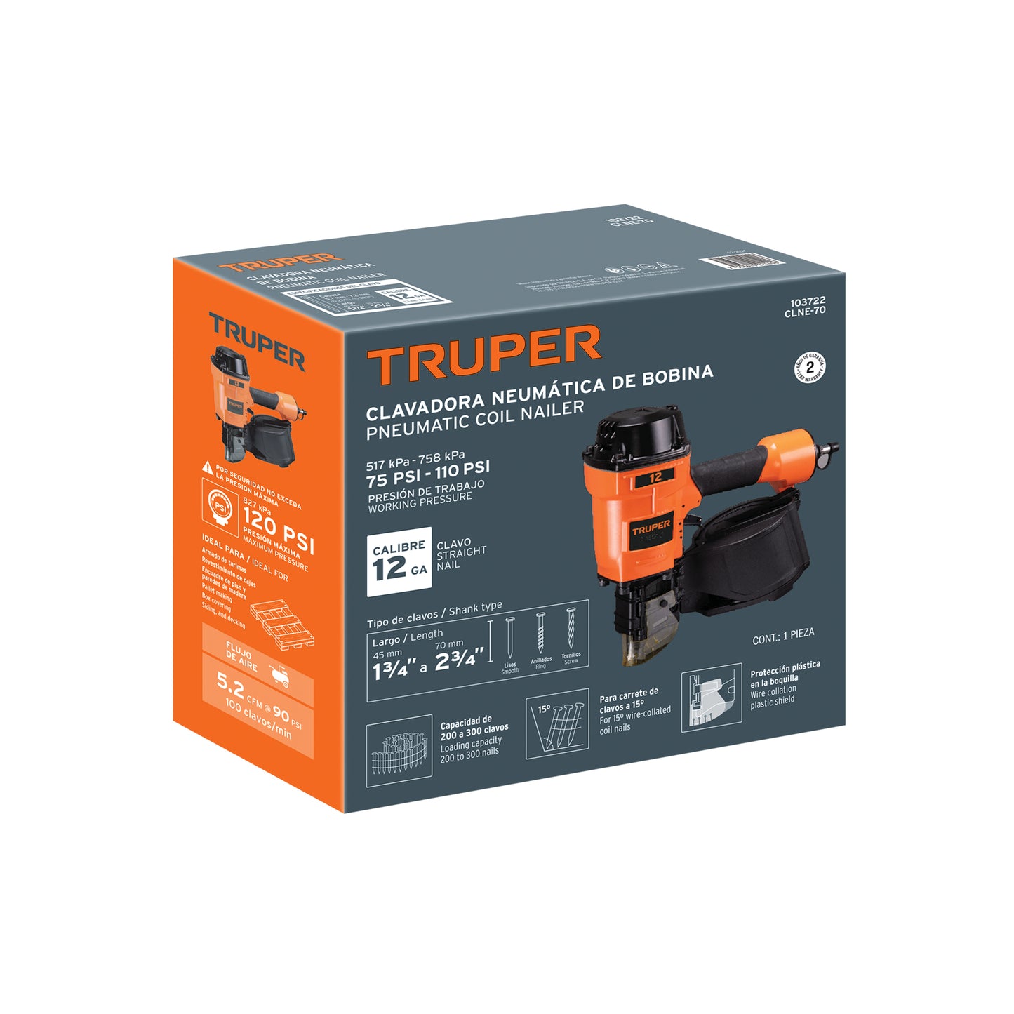 TRUPER Clavadora neumática de bobina para clavo rolado 70mm