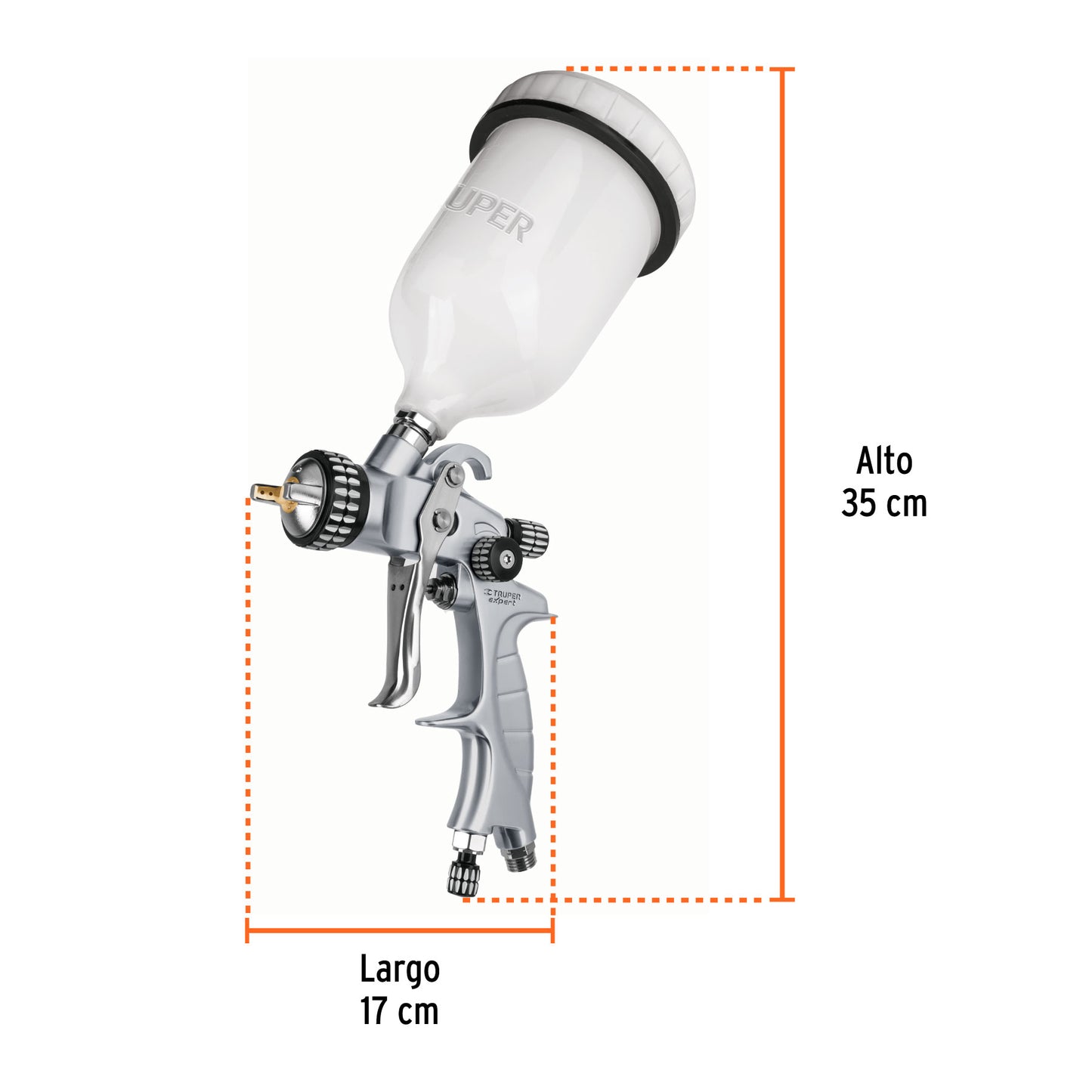 TRUPER Pistola p/pintar gravedad HVLP vaso plástico 1.4 mm, EXPERT