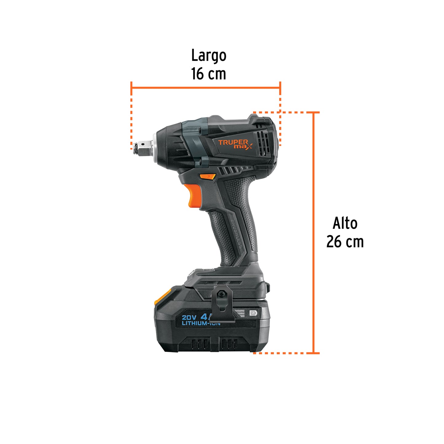 TRUPER Llave de impacto 1/2pulgadas 20V 155 lb/ft 1 batería 4Ah MAX