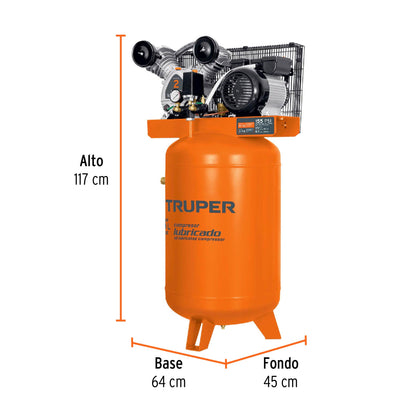 TRUPER Compresor lubricado de banda 120L 4HP vertical 220V